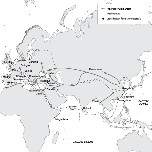 map showing the spread of the Black Death